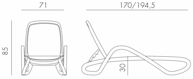 Шезлонг-лежак пластиковый Alfa антрацит 1700-1945х710х850 мм