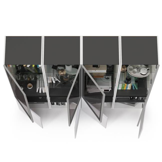 Набор шкафов со стеклом Сидней № 18 цвет белый/чёрный/фасады МДФ белый глянец Набор шкафов со стеклом Сидней № 18 цвет белый/чёрный/фасады МДФ белый глянец