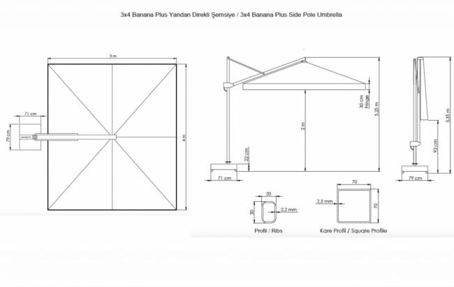 Зонт профессиональный 3х4 м Banana Plus черный, светло-серый 3000х4000 мм Зонт профессиональный 3х4 м Banana Plus черный, светло-серый 3000х4000 мм