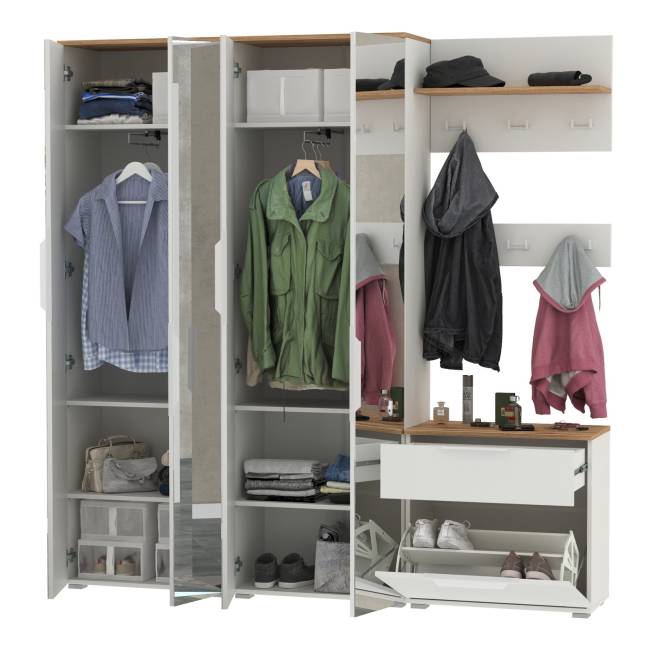 Большая прихожая Октава № 27 цвет белый шагрень/дуб крафт золотой