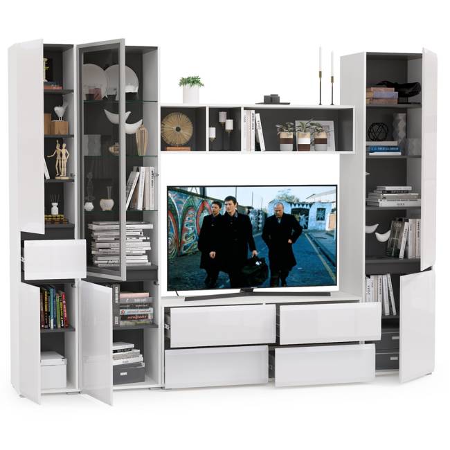 Сидней Комплектация № 25 цвет белый/чёрный/фасады МДФ белый глянец Сидней Комплектация № 25 цвет белый/чёрный/фасады МДФ белый глянец