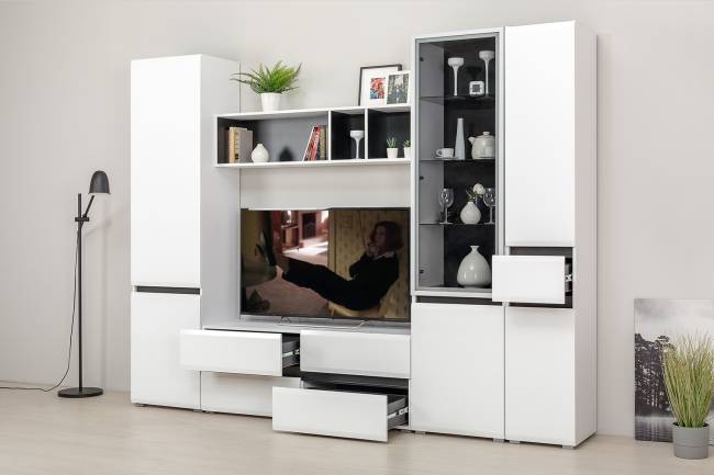 Сидней Комплектация № 25 цвет белый/чёрный/фасады МДФ белый глянец Сидней Комплектация № 25 цвет белый/чёрный/фасады МДФ белый глянец