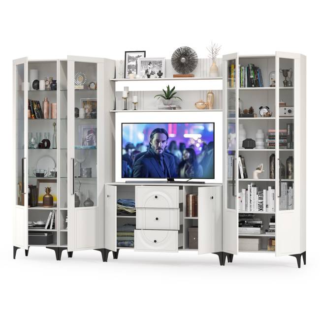 Большая стенка для гостиной Валенсия № 107 цвет белый шагрень Большая стенка для гостиной Валенсия № 107 цвет белый шагрень