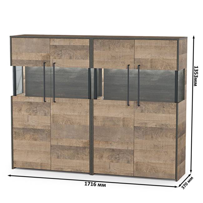 Два комода с витриной с подсветкой Трувор цвет дуб гранж песочный/интра