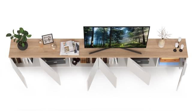 Две тумбы под ТВ 13.267.01 + 13.267.01 цвет белый шагрень/дуб сонома