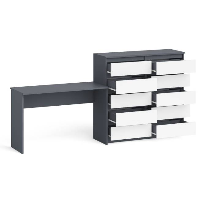 Большой комод МК1200.10 десять ящиков и письменный стол МСП1200 Мори цвет графит/белый
