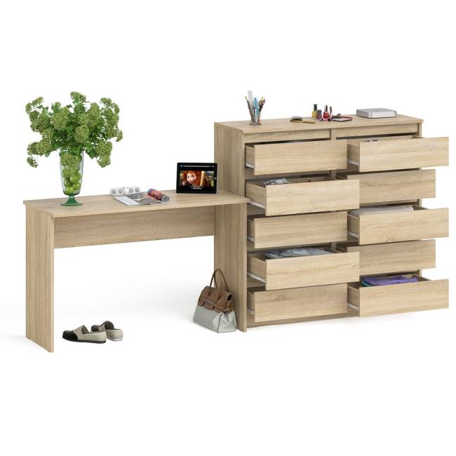 Большой комод МК1200.10 десять ящиков и письменный стол МСП1200 Мори цвет дуб сонома Большой комод МК1200.10 десять ящиков и письменный стол МСП1200 Мори цвет дуб сонома