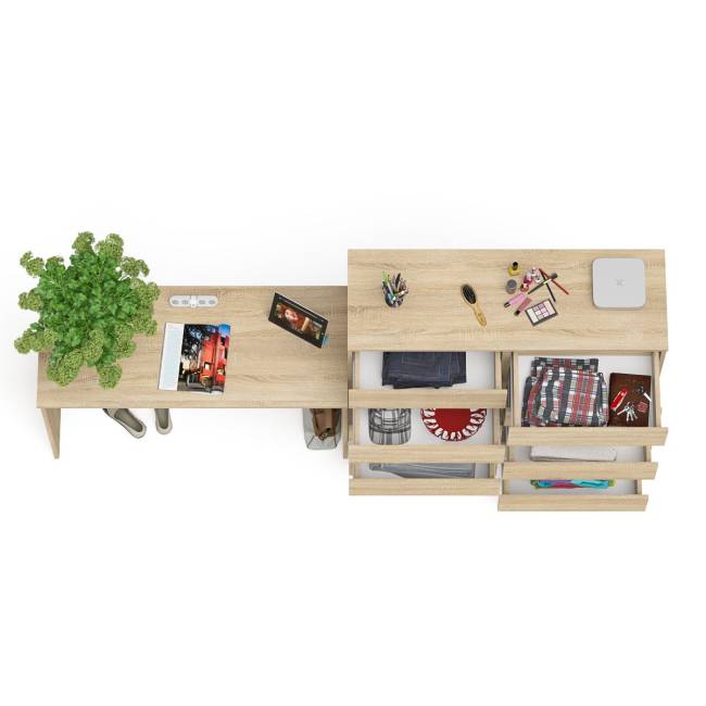 Большой комод МК1200.10 десять ящиков и письменный стол МСП1200 Мори цвет дуб сонома Большой комод МК1200.10 десять ящиков и письменный стол МСП1200 Мори цвет дуб сонома