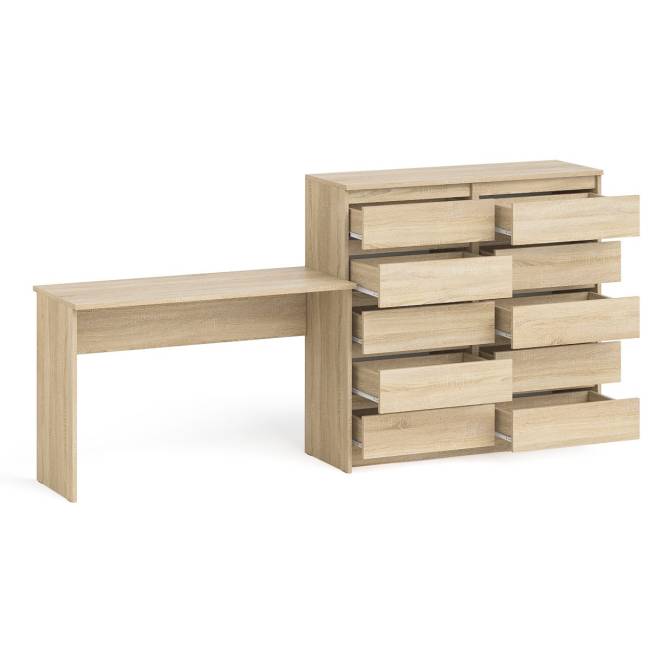 Большой комод МК1200.10 десять ящиков и письменный стол МСП1200 Мори цвет дуб сонома Большой комод МК1200.10 десять ящиков и письменный стол МСП1200 Мори цвет дуб сонома