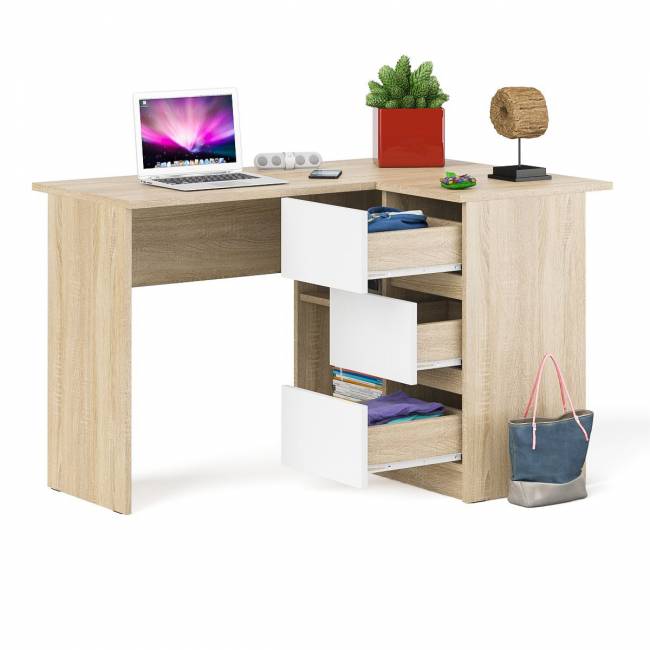 Угловой компьютерный стол Мори МС-16 правый цвет дуб сонома/белый