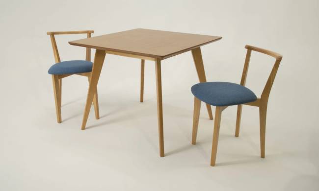 Стол Сканди М 100 натур со стульями Франк натур рогожка синий