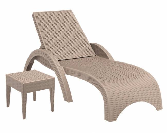 Шезлонг пластиковый с матрасом GS 1009 (Fiji) бежевый, слоновая кость 1870x730x340 мм