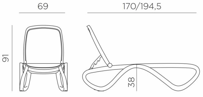 Шезлонг-лежак пластиковый Omega тортора 1700-1945х690х910 мм