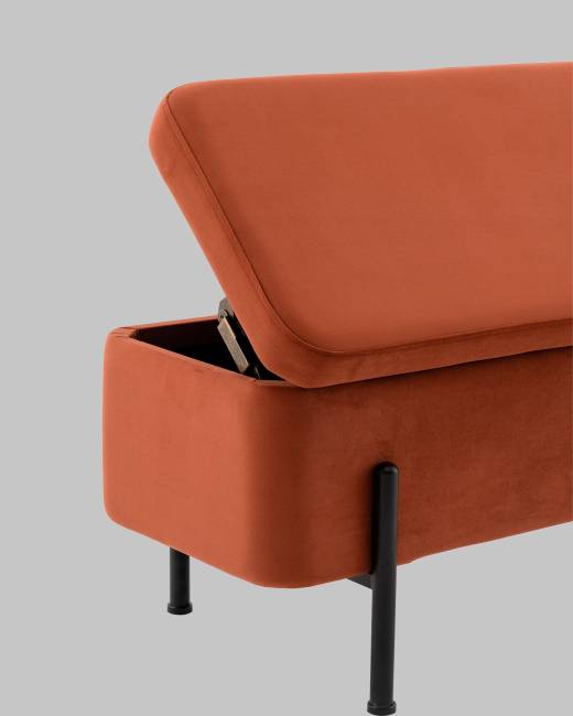 Банкетка Болейн с ящиком велюр терракотовый черные ножки