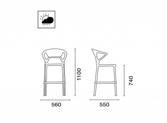 Кресло пластиковое барное Ego-K Bar сатинированный алюминий, антрацит матовый, дымчатый 560х550х1100 мм Кресло пластиковое барное Ego-K Bar сатинированный алюминий, антрацит матовый, дымчатый 560х550х1100 мм