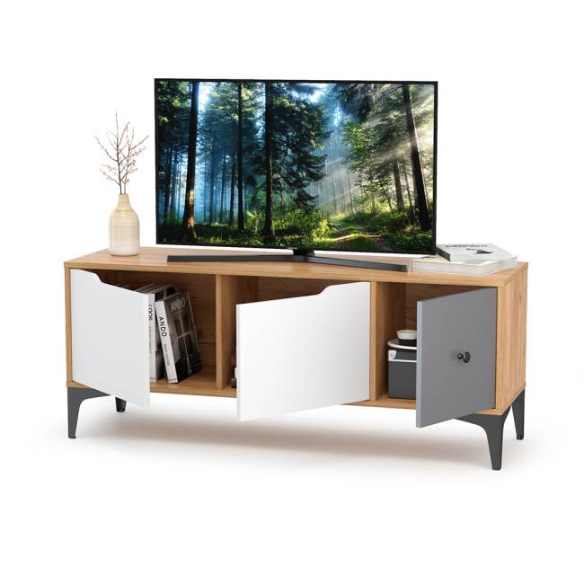 Тумба под ТВ Вайс 13.270.01 цвет дуб золотой/тёмно-серый/МДФ милк софт Тумба под ТВ Вайс 13.270.01 цвет дуб золотой/тёмно-серый/МДФ милк софт