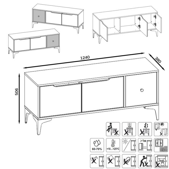Тумба под ТВ Вайс 13.270.01 цвет дуб золотой/тёмно-серый/МДФ милк софт Тумба под ТВ Вайс 13.270.01 цвет дуб золотой/тёмно-серый/МДФ милк софт