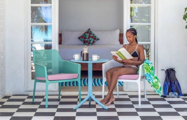 Стол пластиковый обеденный Spritz + Spritz Mini голубой Ø605х400-765 мм Стол пластиковый обеденный Spritz + Spritz Mini голубой Ø605х400-765 мм