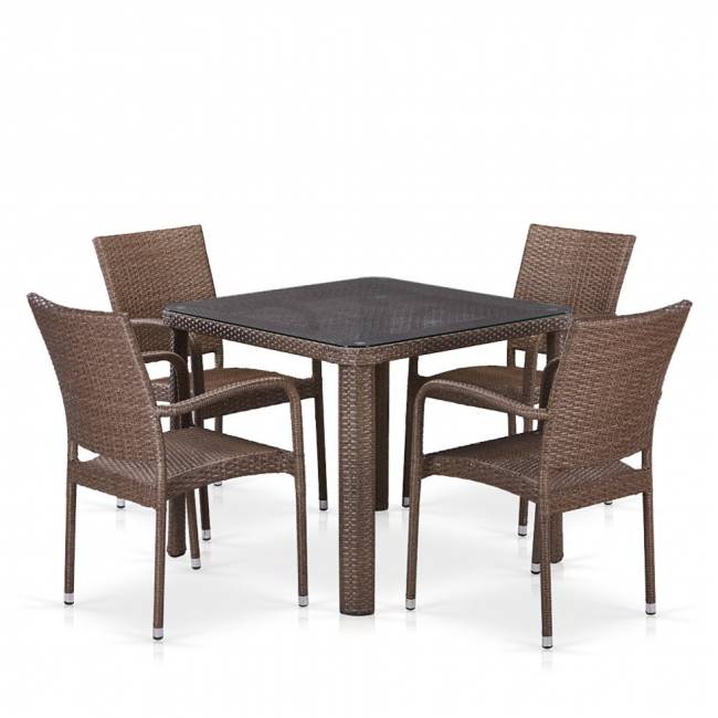 Комплект плетеной мебели из искусственного ротанга T341B/Y376-W773-90x90 4Pcs Brown Комплект плетеной мебели из искусственного ротанга T341B/Y376-W773-90x90 4Pcs Brown