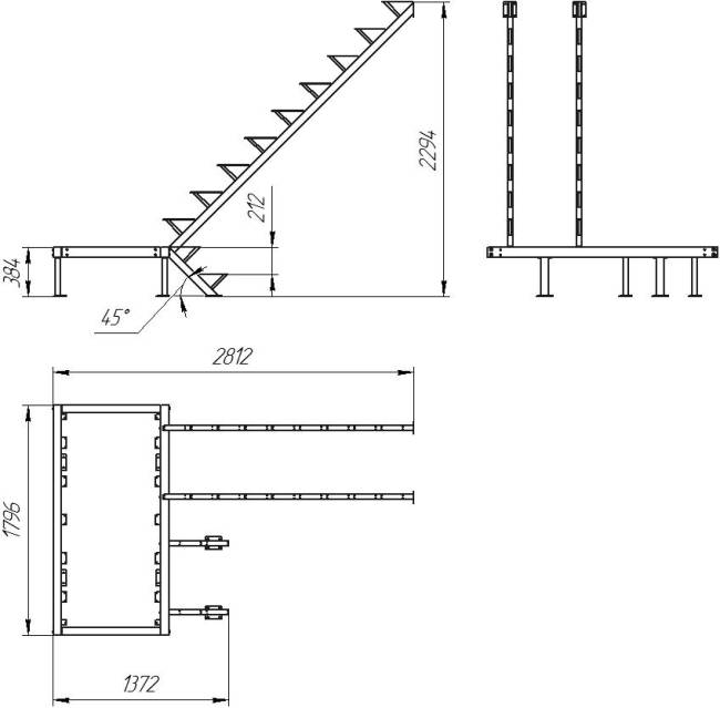 Каркас к лестнице ЛЕС-06 универсальной (поворот 180 градусов) 2334 проем 1800-2812, Белый Каркас к лестнице ЛЕС-06 универсальной (поворот 180 градусов) 2334 проем 1800-2812, Белый