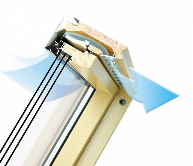 Деревянное мансардное окно FTS-V U4 со среднеповоротным открыванием