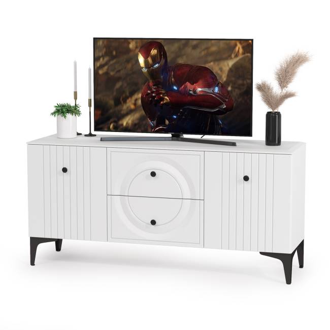 Большая стенка для ТВ-аппаратуры Валенсия № 64 цвет белый шагрень Большая стенка для ТВ-аппаратуры Валенсия № 64 цвет белый шагрень