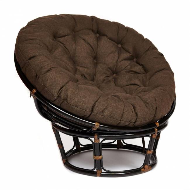 Кресло PAPASAN/ПАПАСАН 23/01 W  /с подушкой/ диаметр подушки 125 см, 115х101х104 см, Antique brown (античный черно-коричневый), ткань Коричневый, Antique brown (античный черно-коричневый)