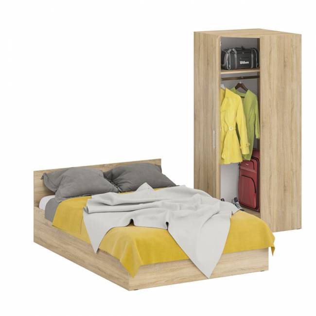 Кровать двуспальная 1400 с угловым шкафом Стандарт цвет дуб сонома