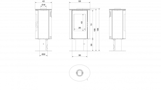 Печь дровяная KOZA/AB/S/N/DR/KAFEL/CZARNY (кафель черный)