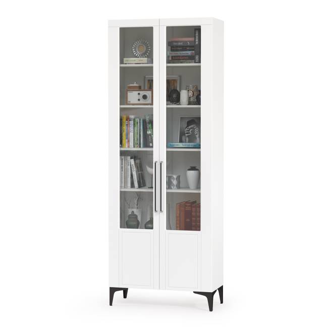 Сервант в гостиную с четырьмя дверками Валенсия цвет белый шагрень